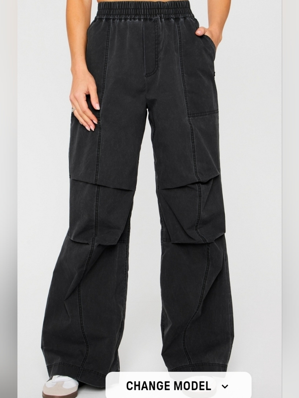 Fabletics Black Wide-Leg Utility Jeans with Tiered Panels